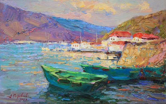 Evening in the bay with boats