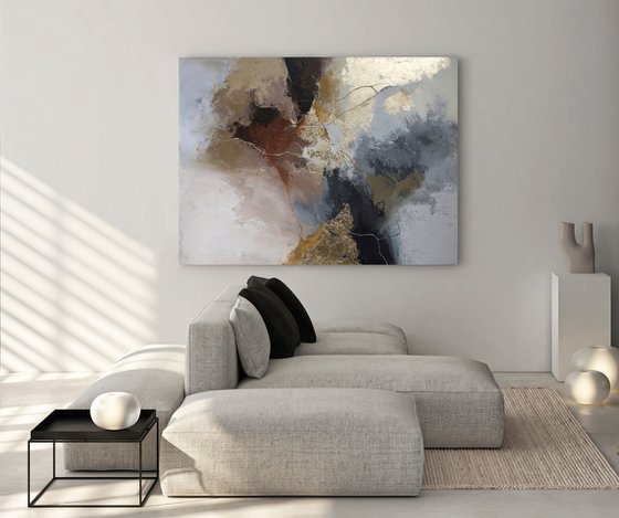 "Savage" Gray brown gold abstract art