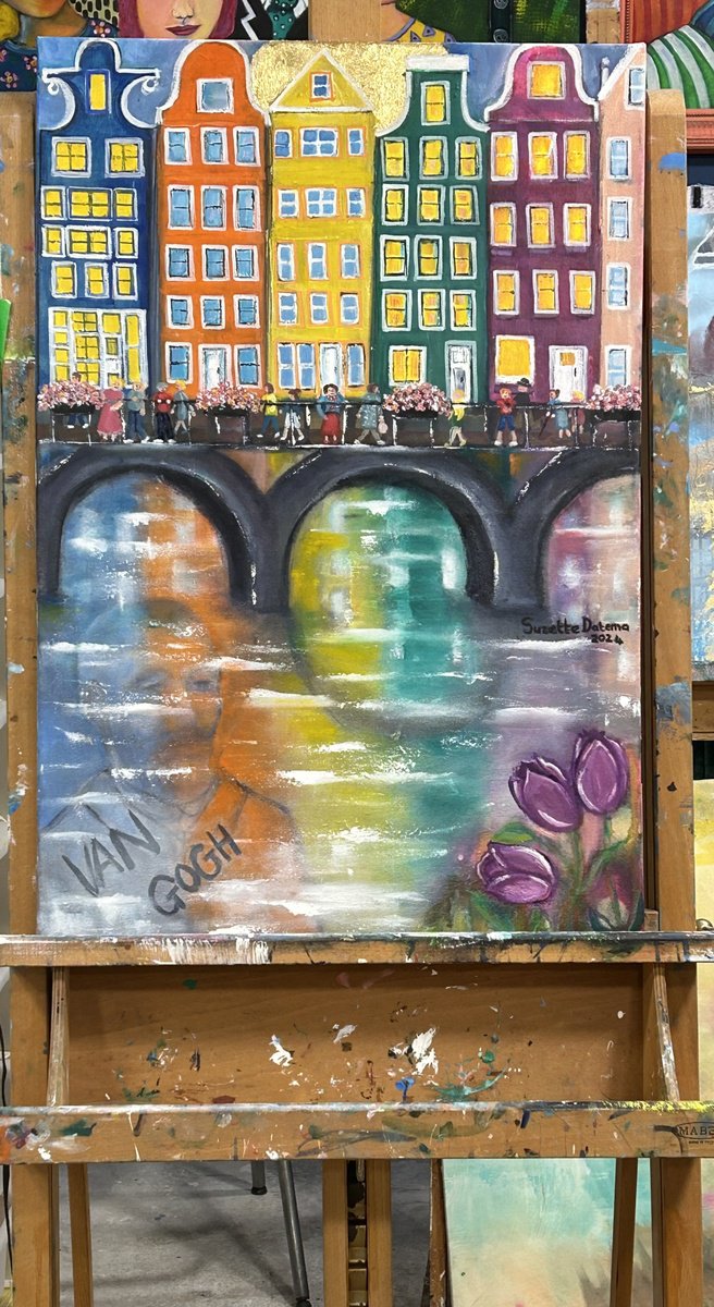 Impressionistic Cityscapes Painting By Suzette Datema, 20 X 30", The Footsteps Of Vincent, Original Artwork