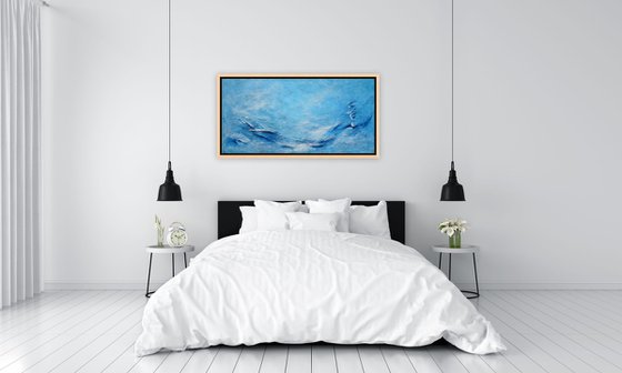 Large Blue Abstract Textured Painting Modern Art with Heavy Texture. Abstract Landscape Contemporary Seascape Artwork for Livingroom or Bedroom