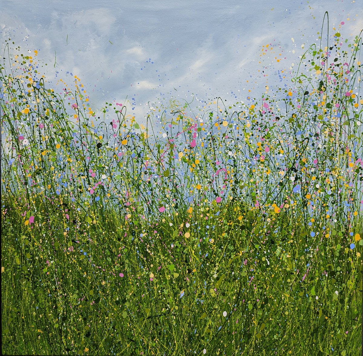 Impressionistic Landscape Acrylic Painting By Lucy Moore, 39 X 39", Whispering Wild Meadows, Original Artwork