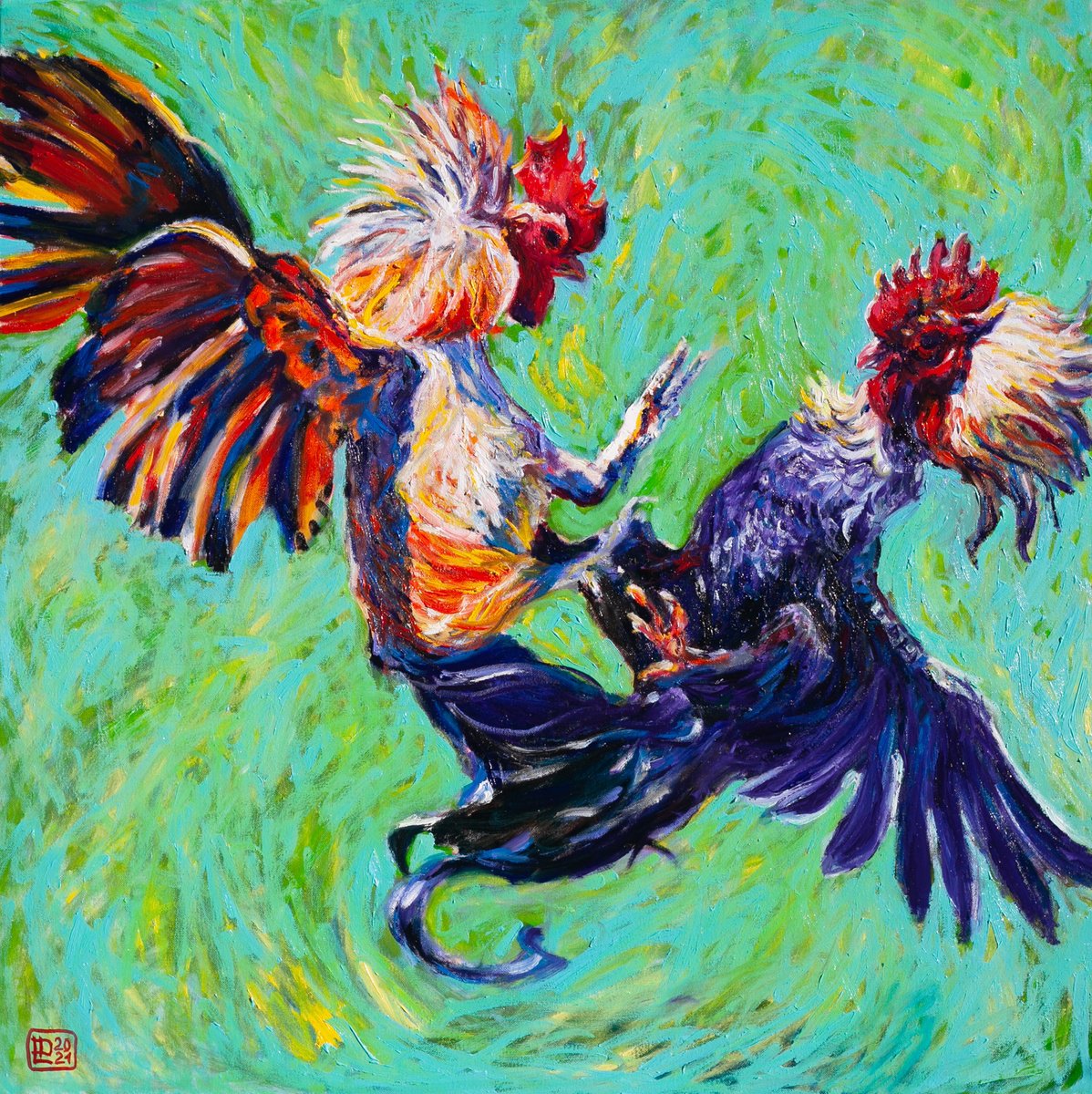 Fighting Roosters by Liudmila Pisliakova
