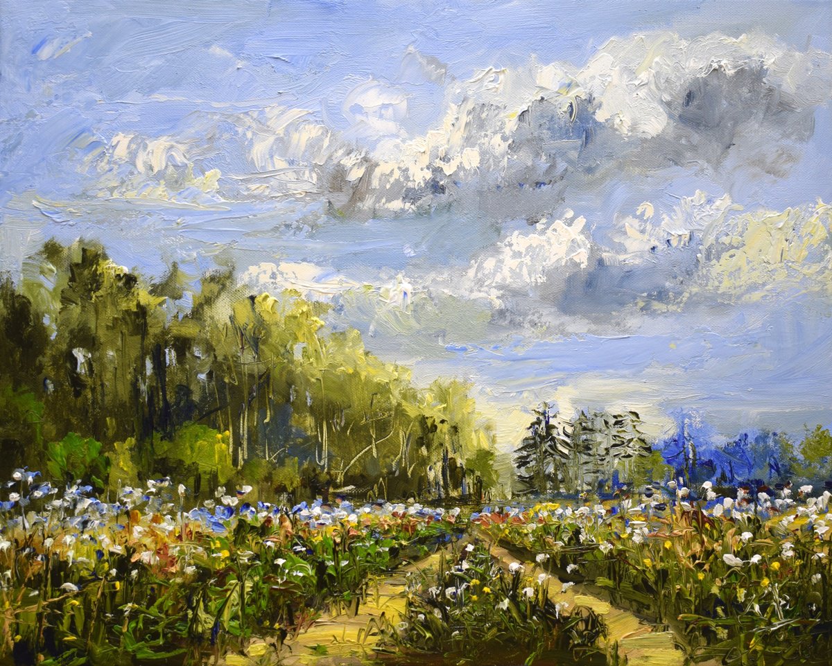 Impressionistic Landscape Oil Painting By Sonja Brussen, 20 X 17", New Road, Original Artwork