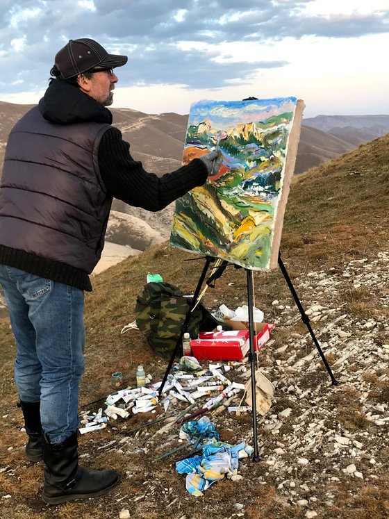 VIEW OF THE KHUNZAKH VILLAGE. EVENING - Mountainscape, landscape art,  Caucasus, summit, nature