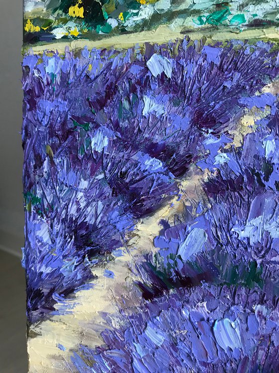 Provence lavender fields oil painting on canvas 38x46cm impasto