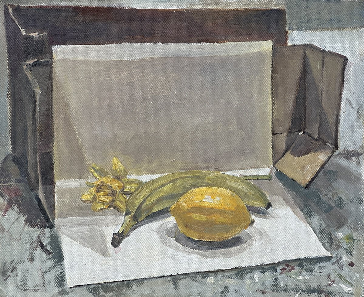 Still life with lemon and banana by Louise Gillard