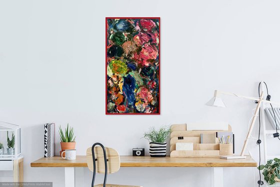Still Life - abstract original painting, oil on canvas, bouquet of flowers in vase, expressive, ready to hang, bright gift, Christmas