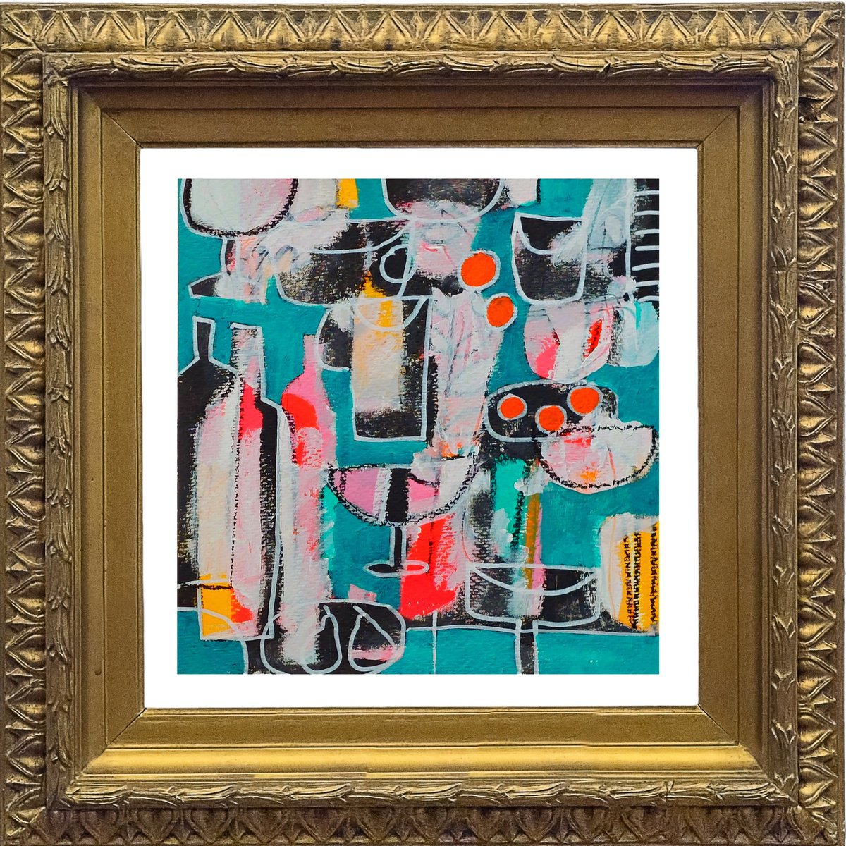 Abstract Still Life Acrylic Painting By Jan Rippingham, 11 X 12, Still Life With Oranges Iii, Original Artwork