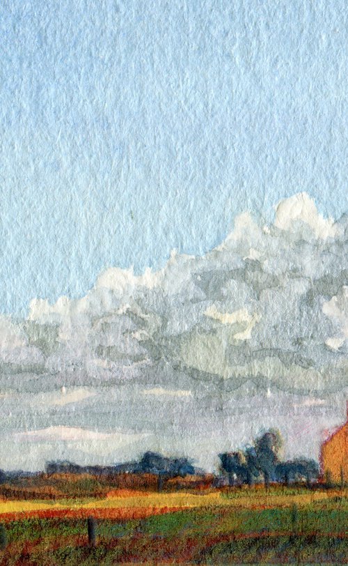 Sunlit House, Miniature Watercolour Painting by Elizabeth Anne Fox