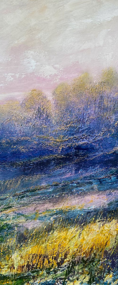 'Autumn Gold Copse' Autumnal, Trees, Impasto, Palete Knife Landscape Oil Painting. by Simon Jones