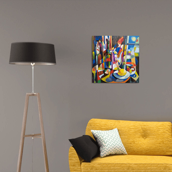 Still life with Lemon (60x60cm, cubism, oil painting, ready to hang)