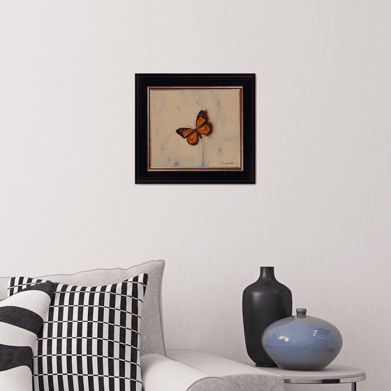 Still life - butterfly (24x28cm, oil on panel, 34x37cm, framed)