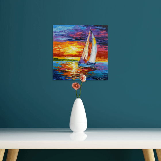 Lonely sailing ship at sea