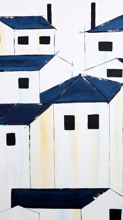 Blue Roofs 22 by Poovi Art