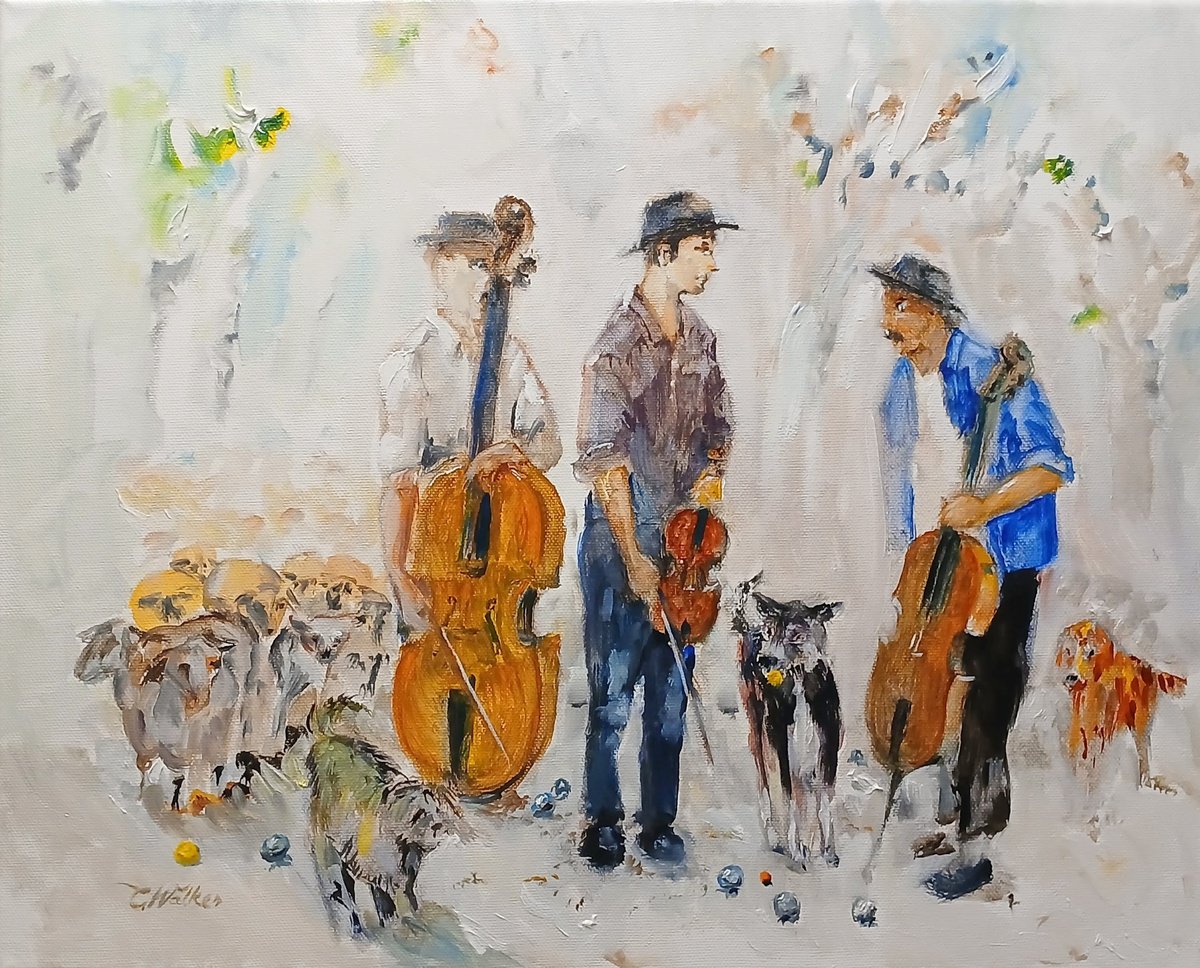 Portrait Oil Painting By Chris Walker, 16 X 13, We All Play On The Boulodrome, Original Artwork