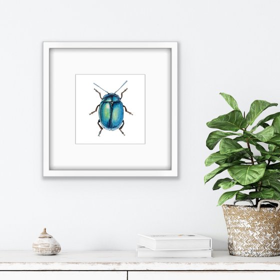 Blue beetle. ORIGINAL WATERCOLOUR ARTWORK.