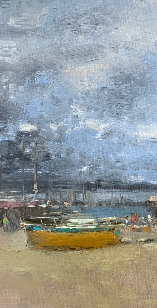 Harbor, Original oil painting, Handmade artwork, One of a kind by Vahe Yeremyan