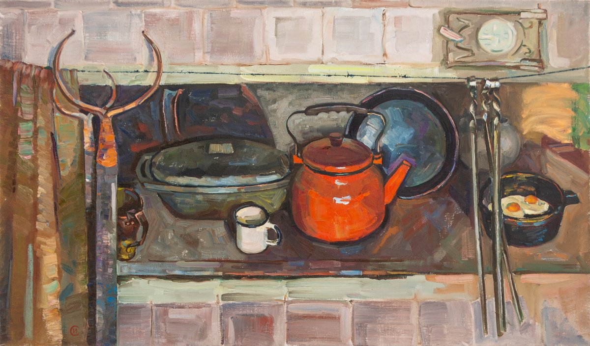 Impressionistic Still Life Oil Painting By Igor Sventitski, 47 X 28, Stove, Original Artwork