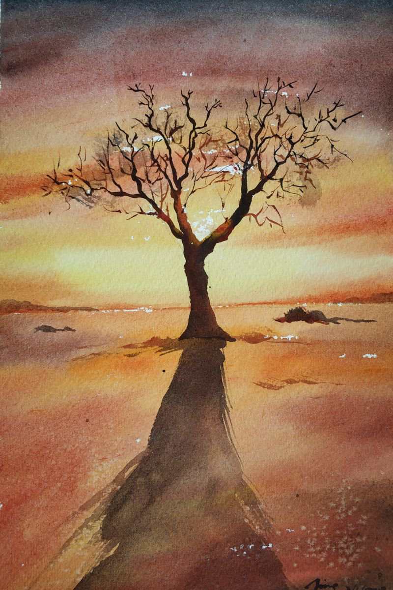 Impressionistic Landscape Watercolour By Jing Chen, 8 X 11, Strength 2, Original Artwork