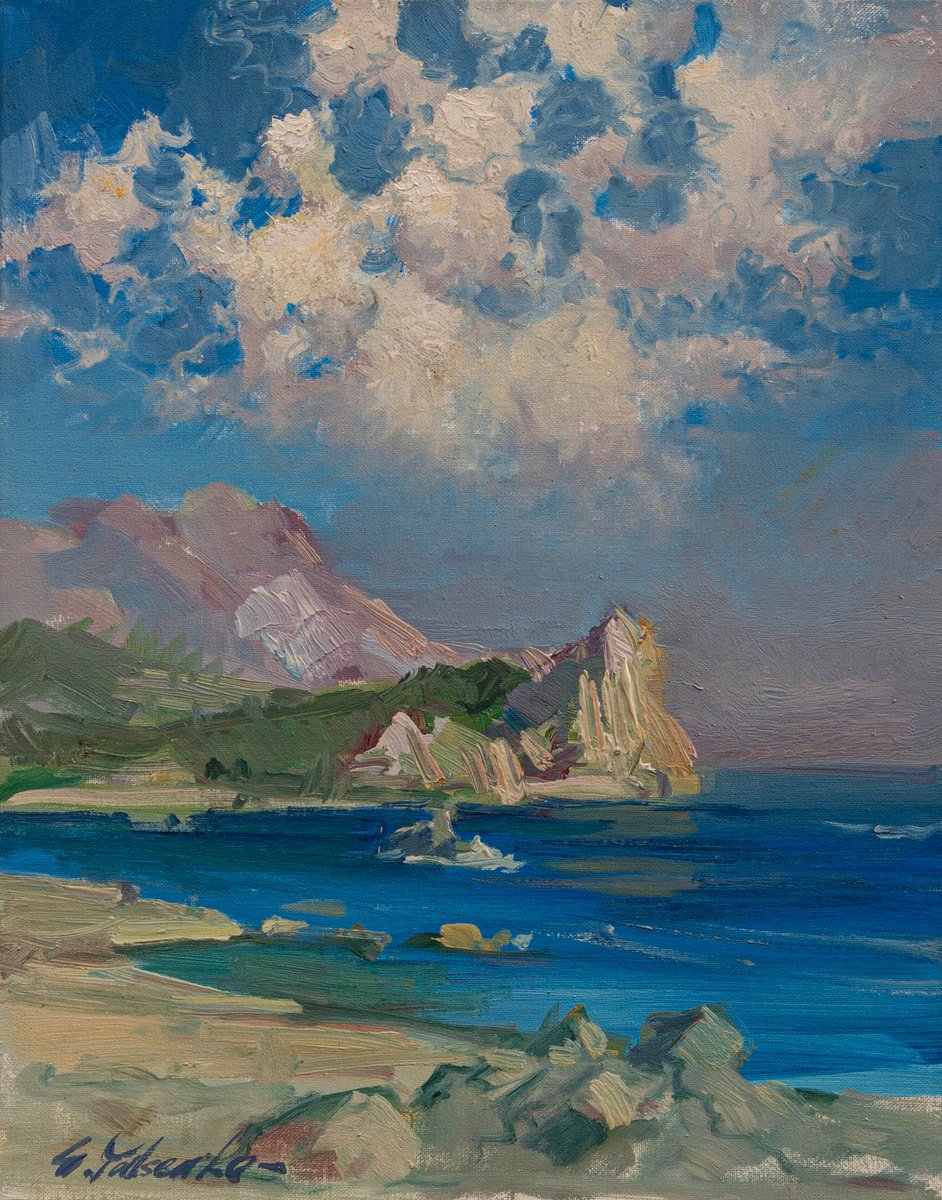 Impressionistic Landscape Oil Painting By Sergei Yatsenko, 16 X 20", Rocky Coast. Morning, Original Artwork