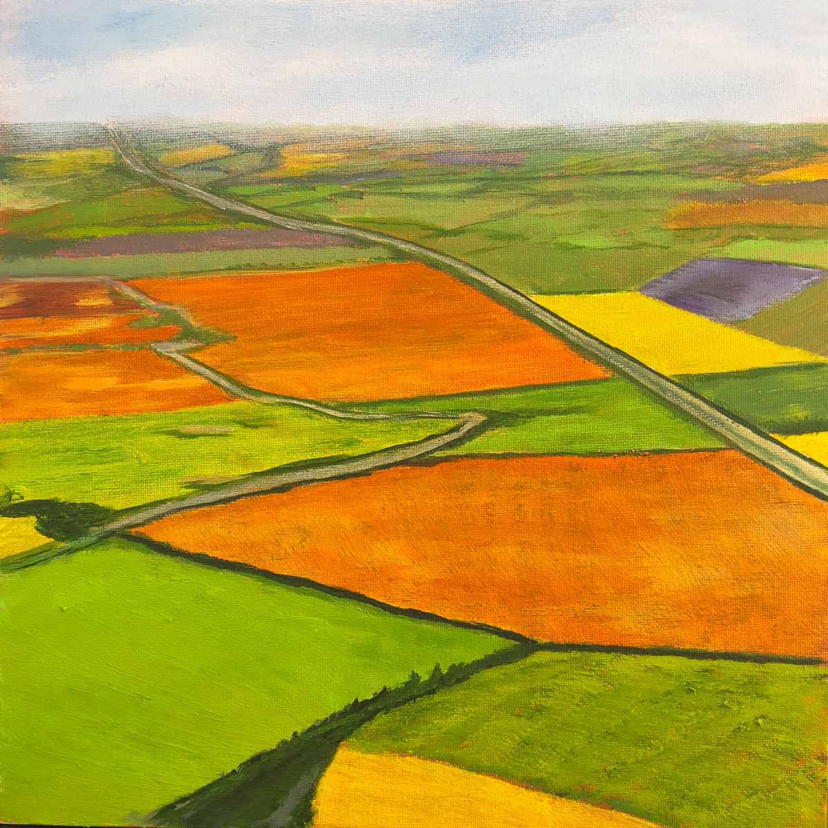 Impressionistic Landscape Acrylic Painting By Km Arts, 15 X 15", Clementine, Original Artwork