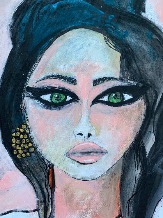 Big Eyes Woman Portrait Original Painting Inspired by Margaret Keane Copy Art Home Decor, Wall Art Decor Gift Ideas Etsy Finds Woman Artist