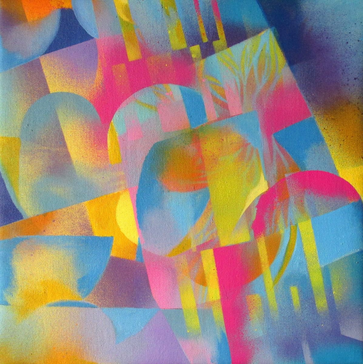 Geometric Abstract Acrylic Painting By Alfred Ng, 16 X 16, Urban Composition #3, Original Artwork