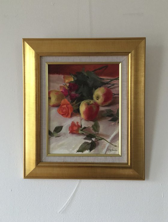 Still Life with Apples and Roses (Framed)