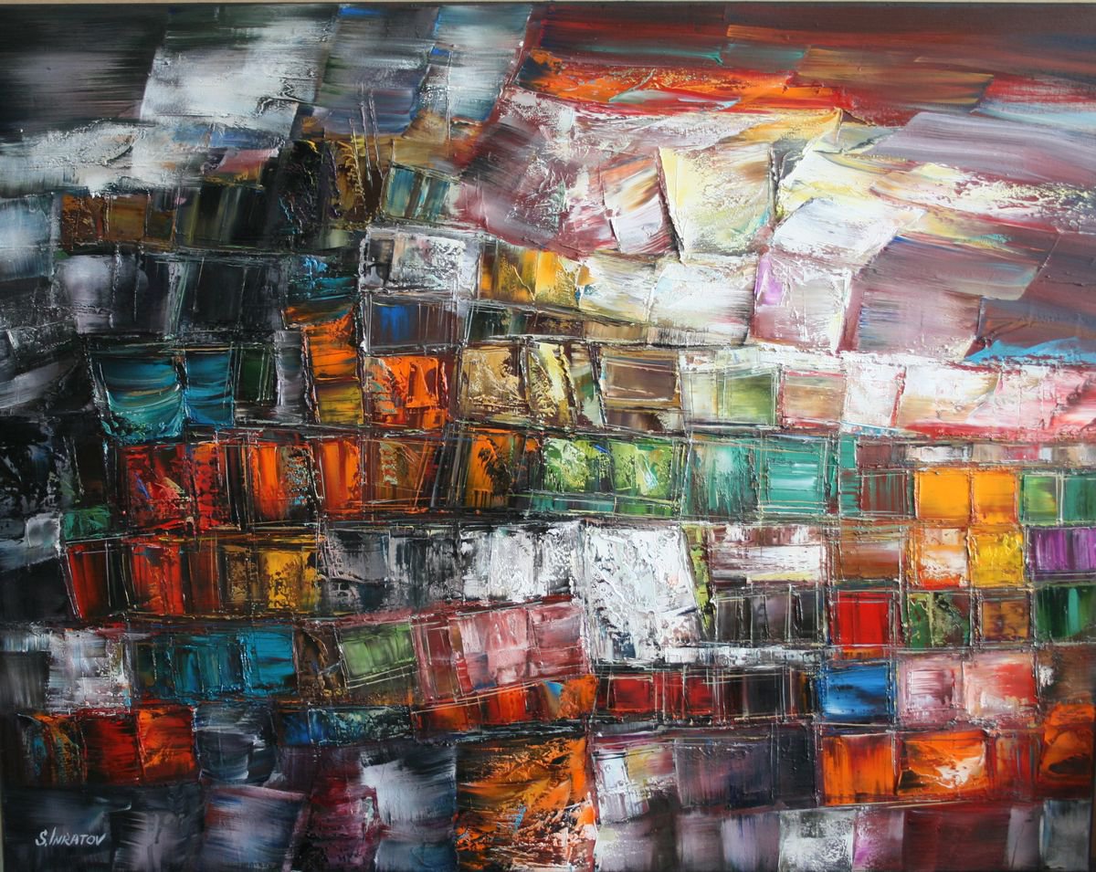 Abstract Oil Painting By Sergei Inkatov, 35 X 28", Life Phylosophy, Original Artwork