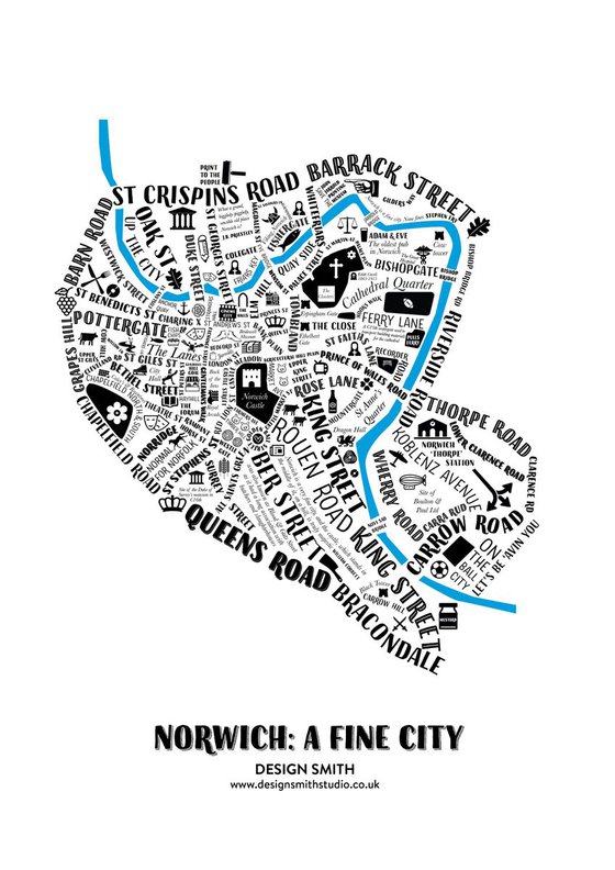 NORWICH TYPOGRAPHIC MAP - UNMOUNTED