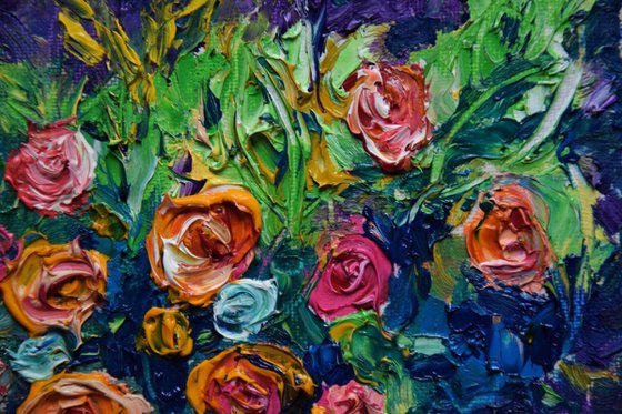 Original floral oil painting Roses splash