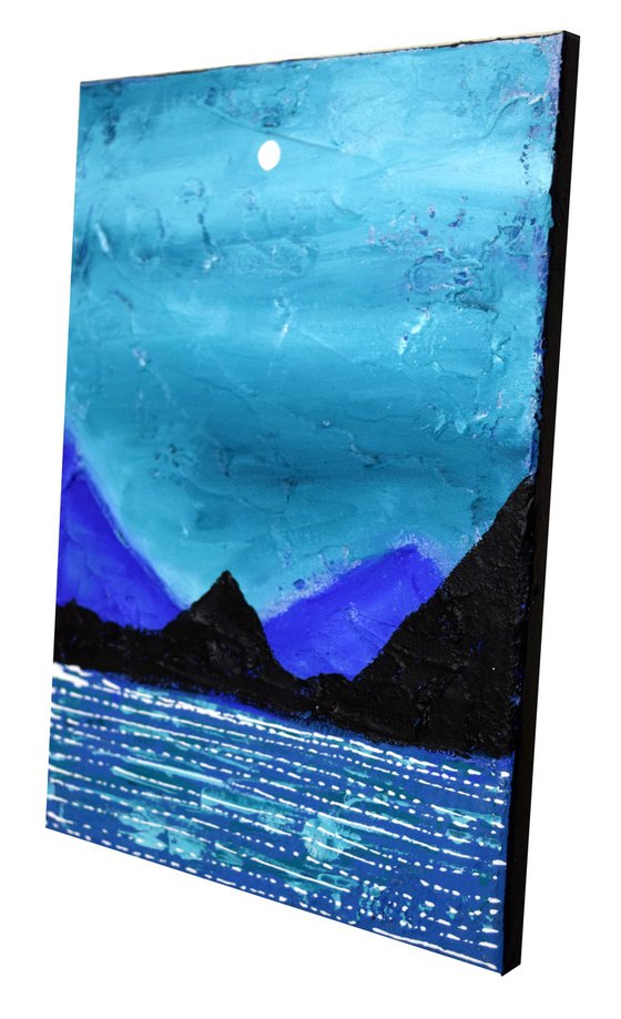Blue Sky Mountains seascape painting