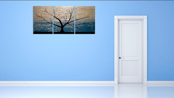 Turquoise Silver Tree of Life artwork in acrylic