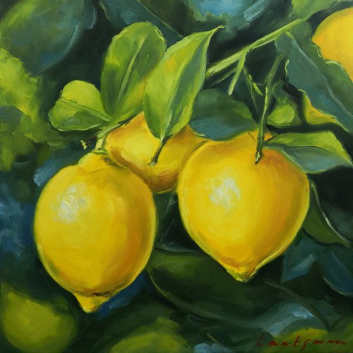 Lemons on a branch by Jane Lantsman