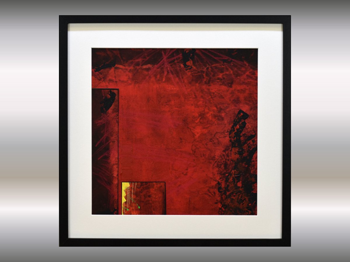 Red Composition II - Acrylic Art Painting, Framed, Matted Painting, Abstract Painting by Edelgard Schroer