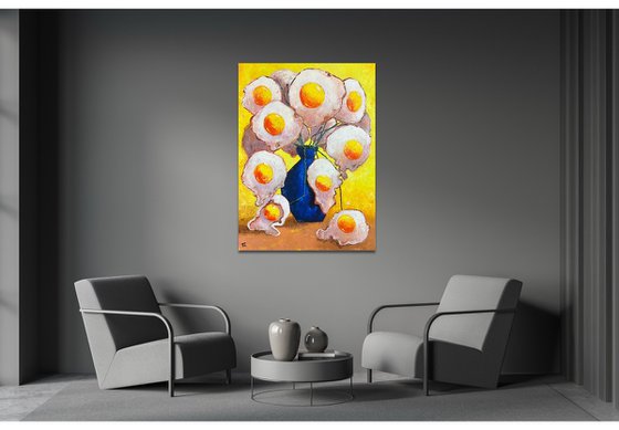 Egg Flowers in blue vase