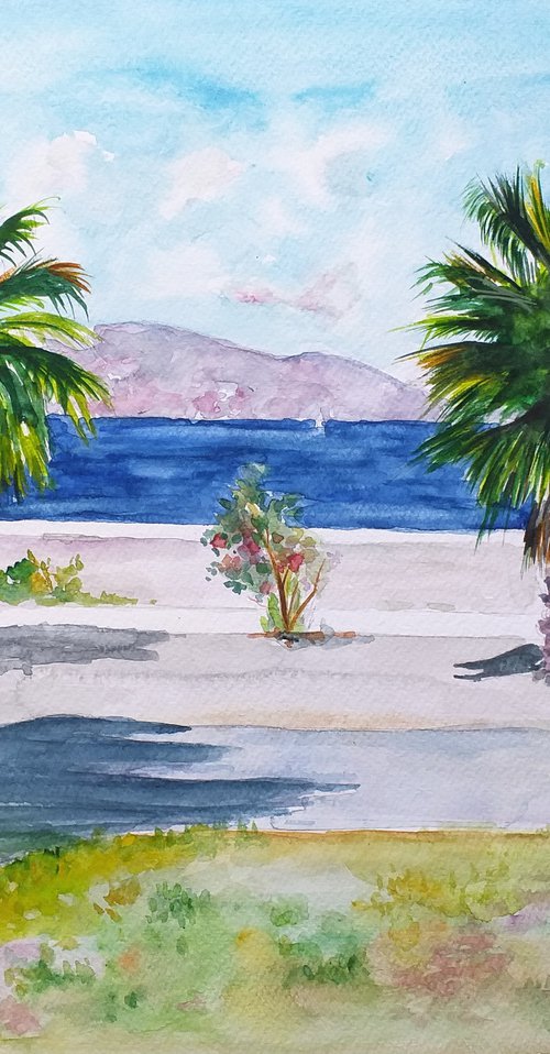 TWO PALMS ON A HAPPY ISLAND / 40 x 32 cm by Zoran Mihajlović Muza