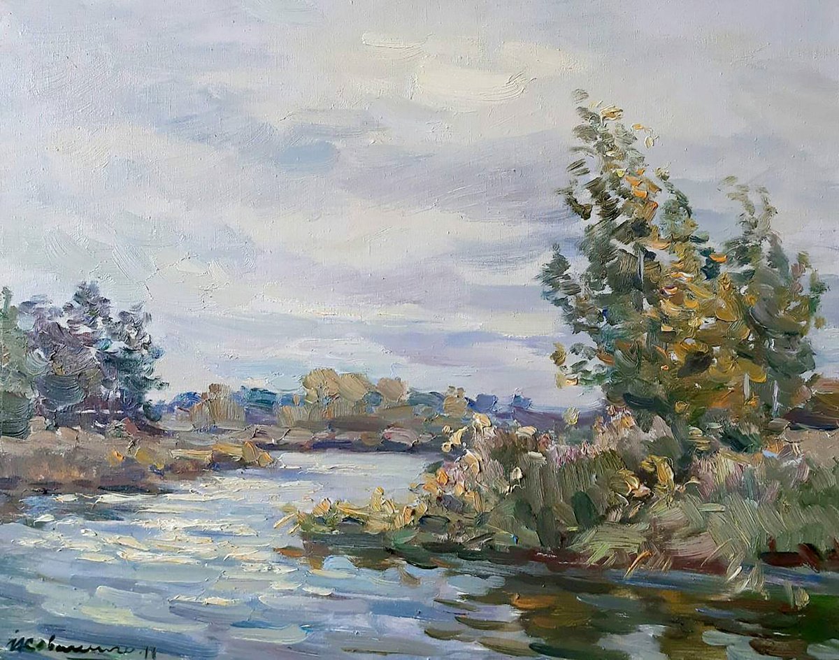 Impressionistic Landscape Oil Painting By Ivan Kovalenko, 20 X 16, Forest Pond, Original Artwork