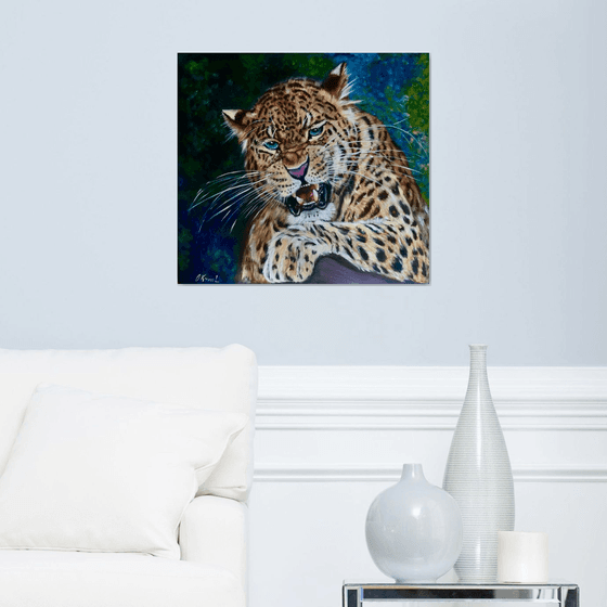 Leopard , wild cat,  original oil painting