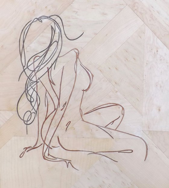 The girl on the shore (marquetry work)