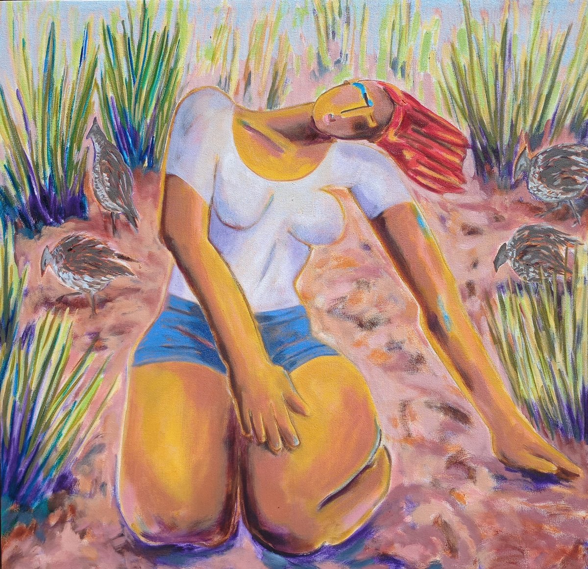 Impressionistic Portrait Oil Painting By Lorie Schackmann, 32 X 32", Wind, Original Artwork