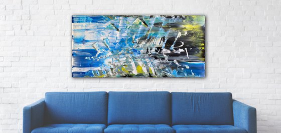 "Everybody Was Kung Fu Fighting" - FREE USA SHIPPING - Original PMS Abstract Acrylic Painting On Recycled Wooden Desk Panel - 55" x 26"