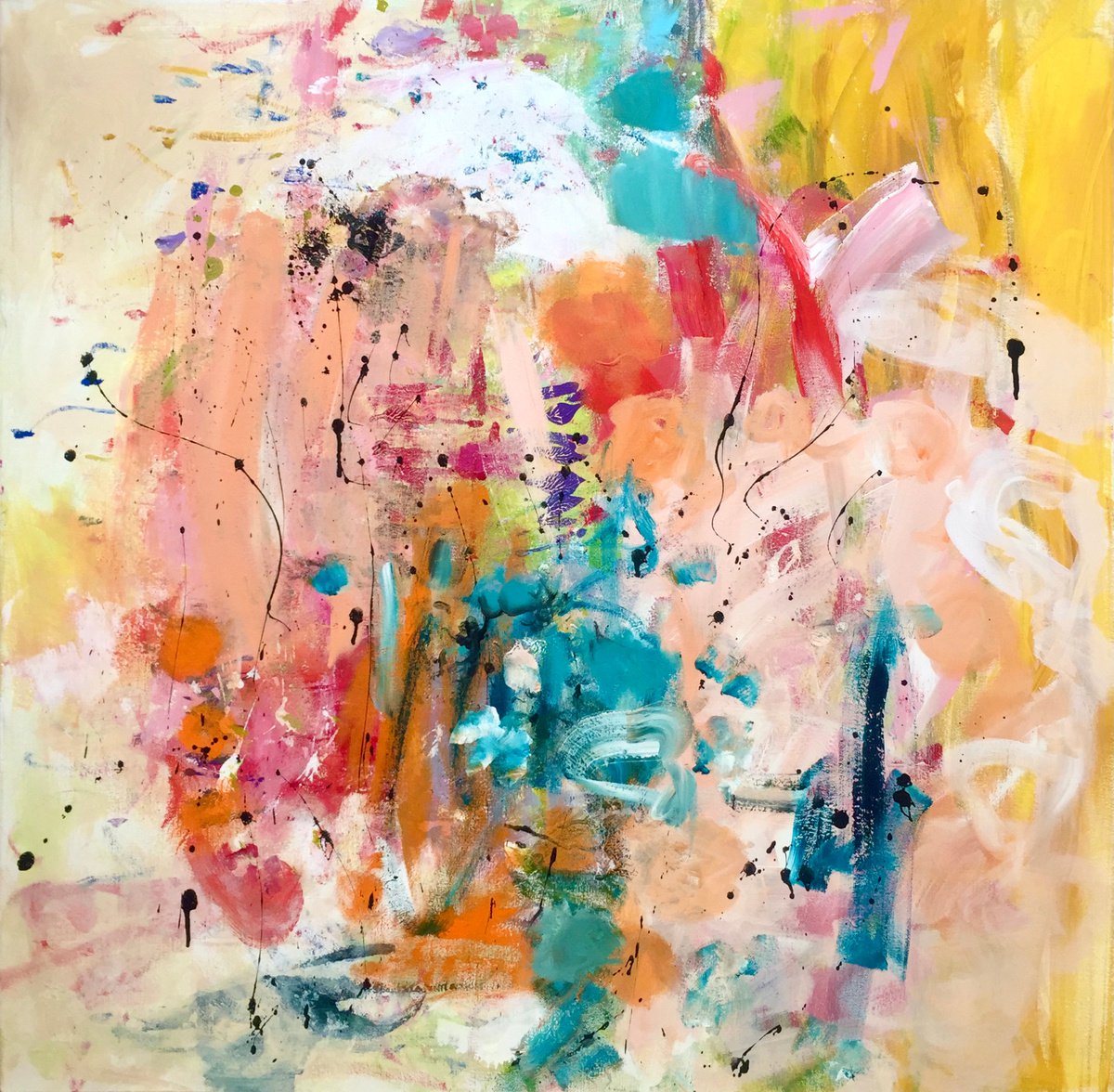 Organic Abstract Acrylic Painting By Christel Haag, 15 X 15, Sommertraum, Original Artwork