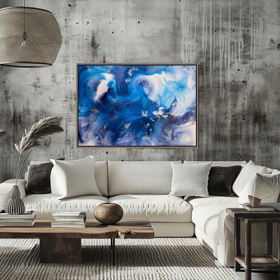 Silver Blue Large Abstract