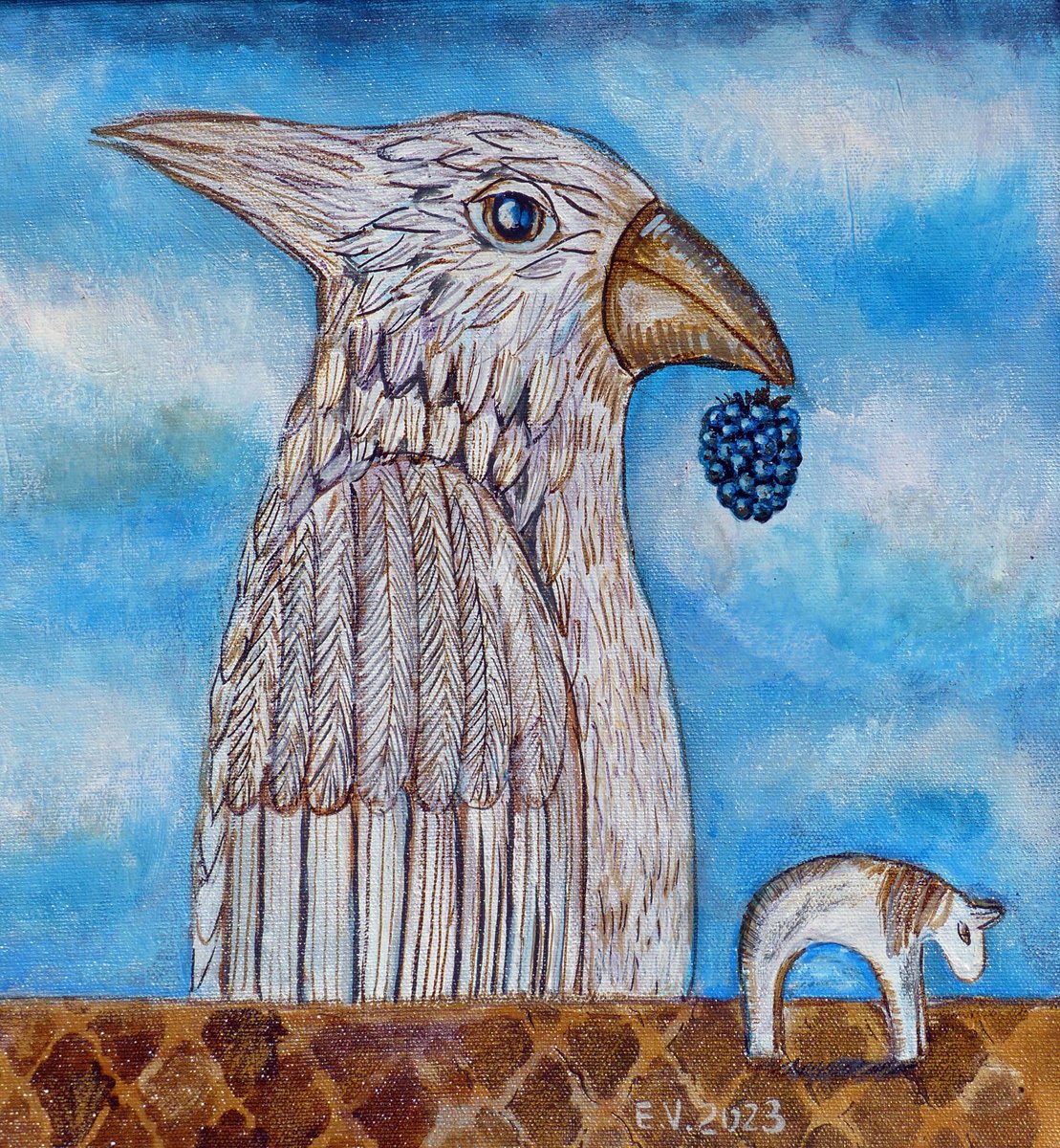 Surrealistic Animal Acrylic Painting By Elizabeth Vlasova, 12 X 12, Famous Parrot, Original Artwork