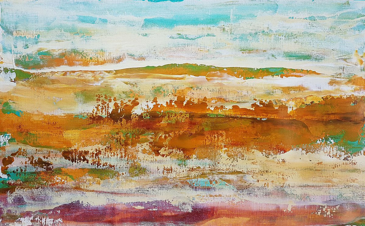 Peaceful landscape - abstract acrylic on paper by Fabienne Monestier