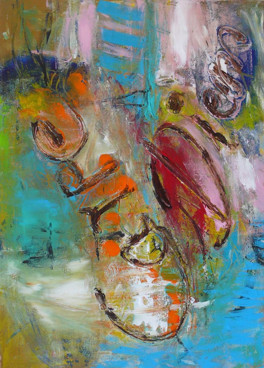 Organic Abstract Acrylic Painting By Christel Haag, 20 X 28, Carpe Diem, Original Artwork