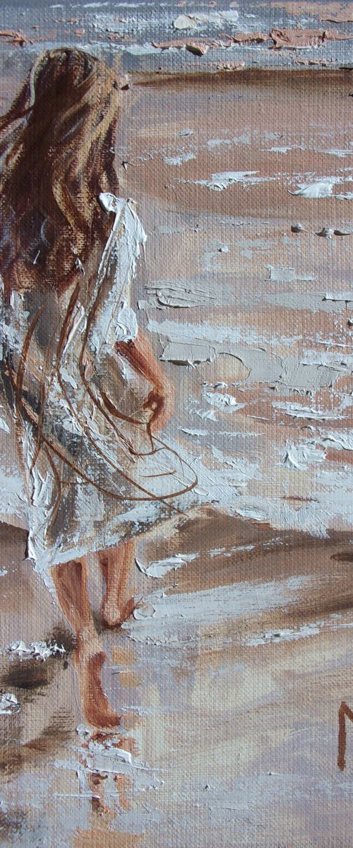 " SEASHORE ... " SUN SKY SEA SAND liGHt  ORIGINAL OIL PAINTING, GIFT, PALETTE KNIFE by Monika Luniak