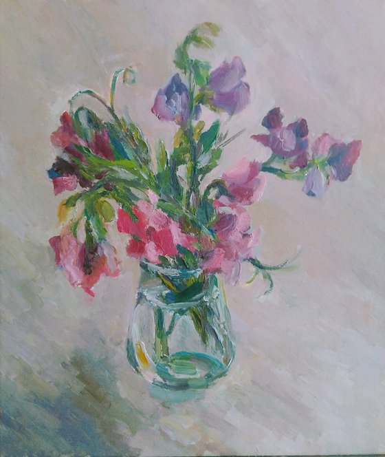 Sweet pea.  Original oil painting 2021