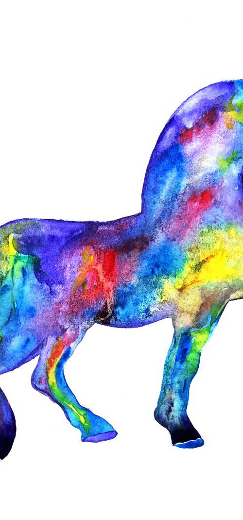 Horse, rainbow, watercolor by Luba Ostroushko